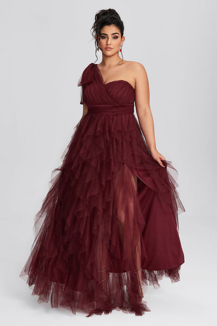 Curveins Plus Size Mesh One Shoulder Cocktailklänning 