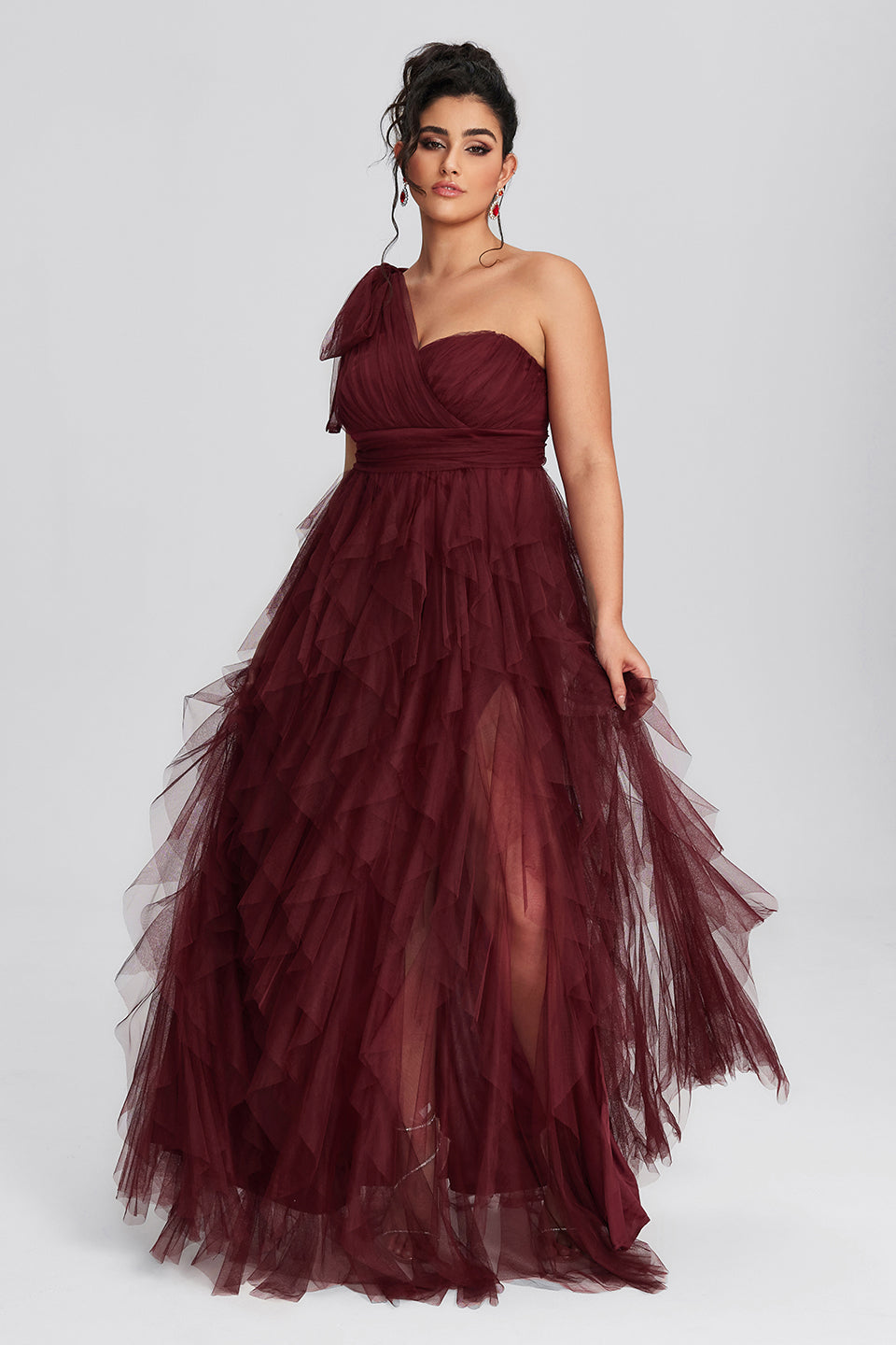 Curveins Plus Size Mesh One Shoulder Cocktailklänning 