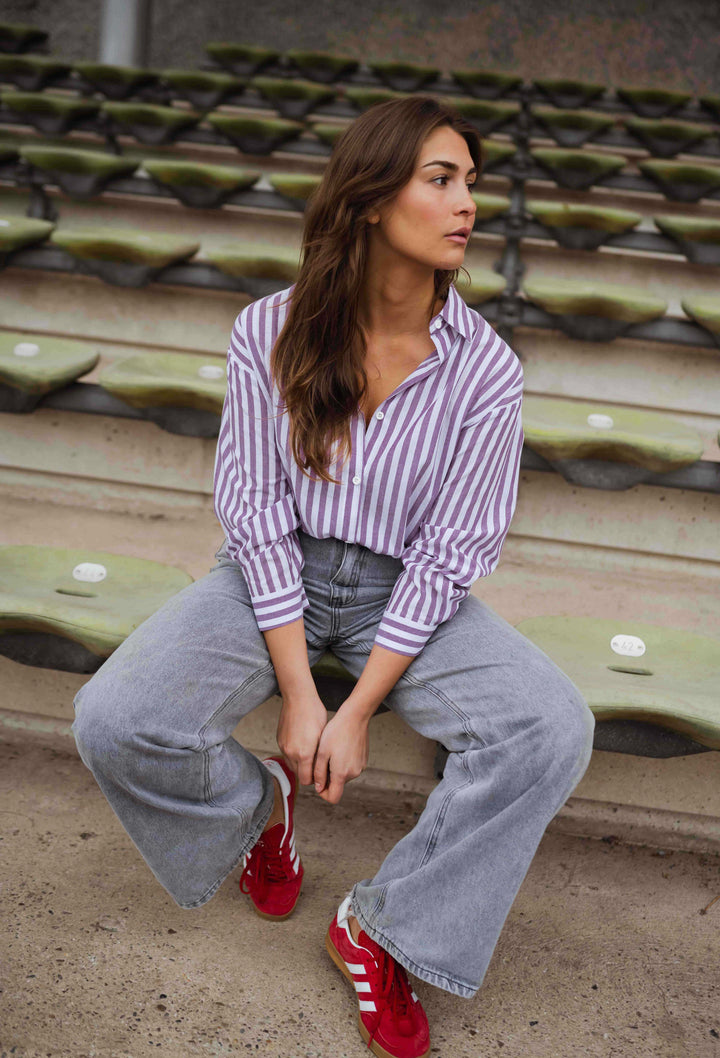 Purple and White Striped Meha Shirt