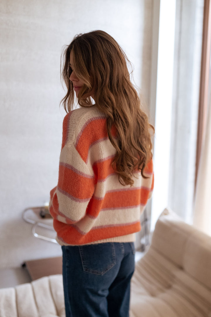 Solvay Orange and Purple Stripe Sweater