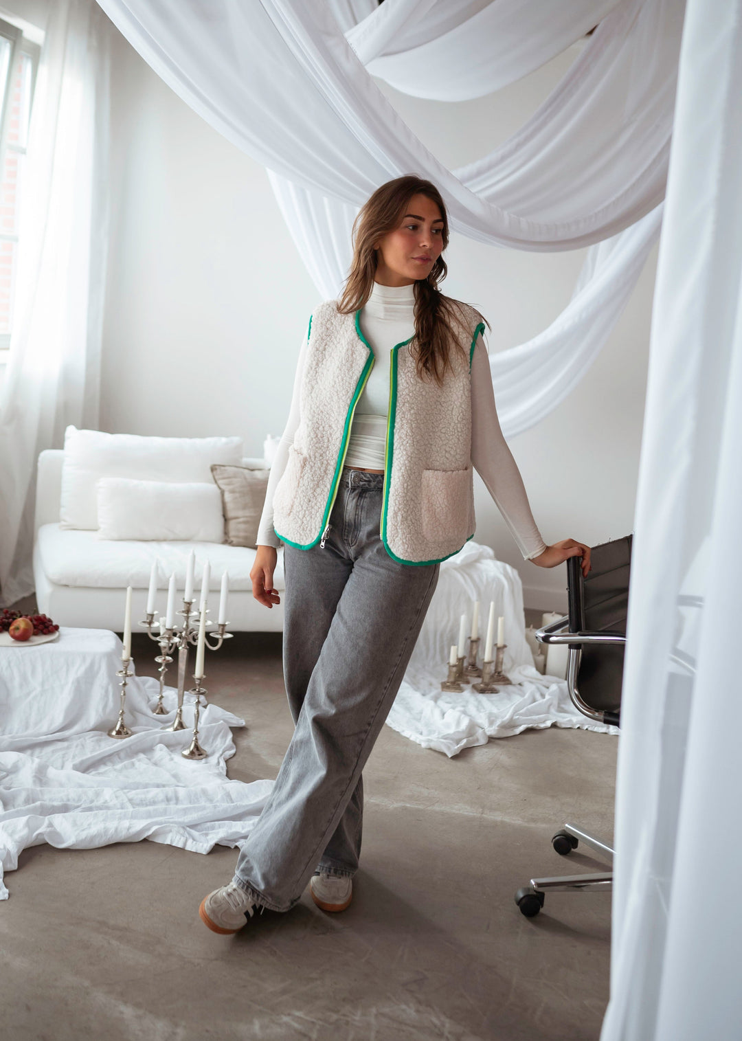 Green and Ecru Josie Cardigan