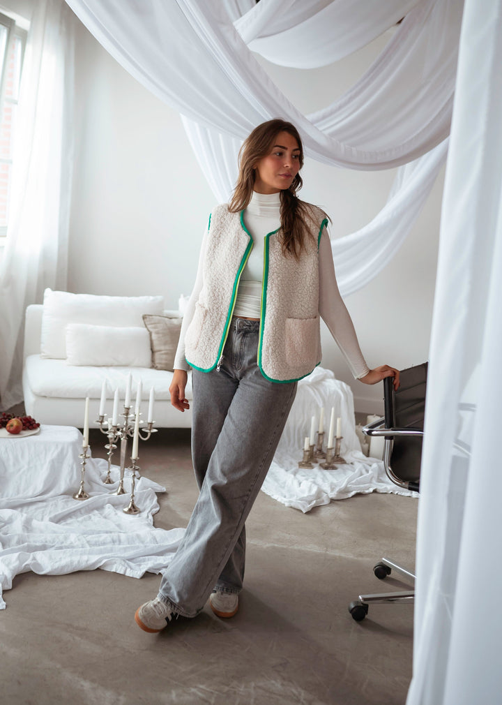 Green and Ecru Josie Cardigan
