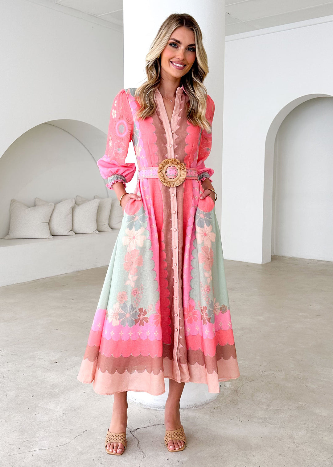 Bardot Midi Dress - Melon Floral