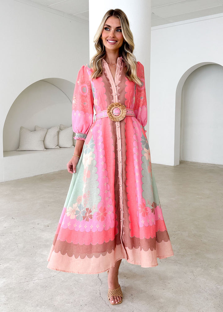 Bardot Midi Dress - Melon Floral