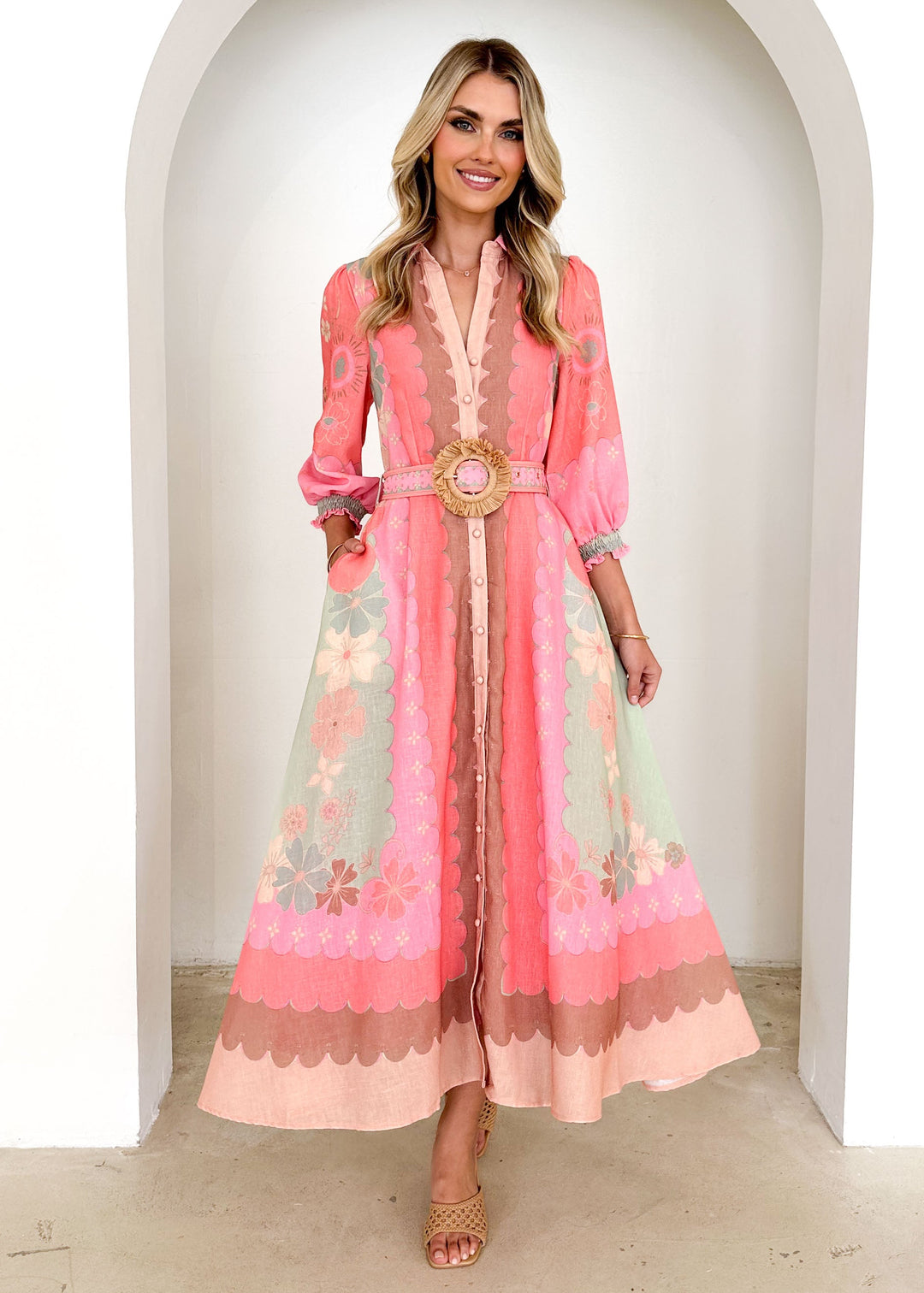 Bardot Midi Dress - Melon Floral