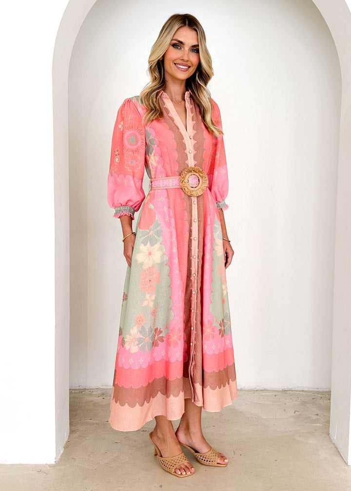 Bardot Midi Dress - Melon Floral