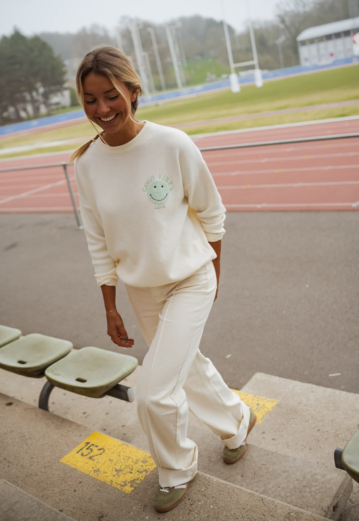 Ecru and Green Vibes Sweater