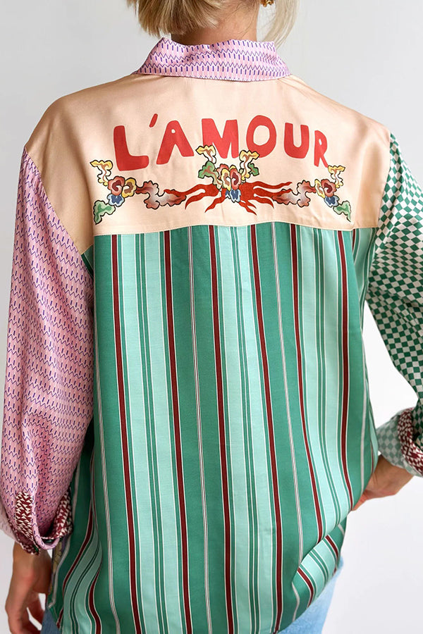 Dragon Season Unique Print Patchwork Pocketed Loose T-shirt