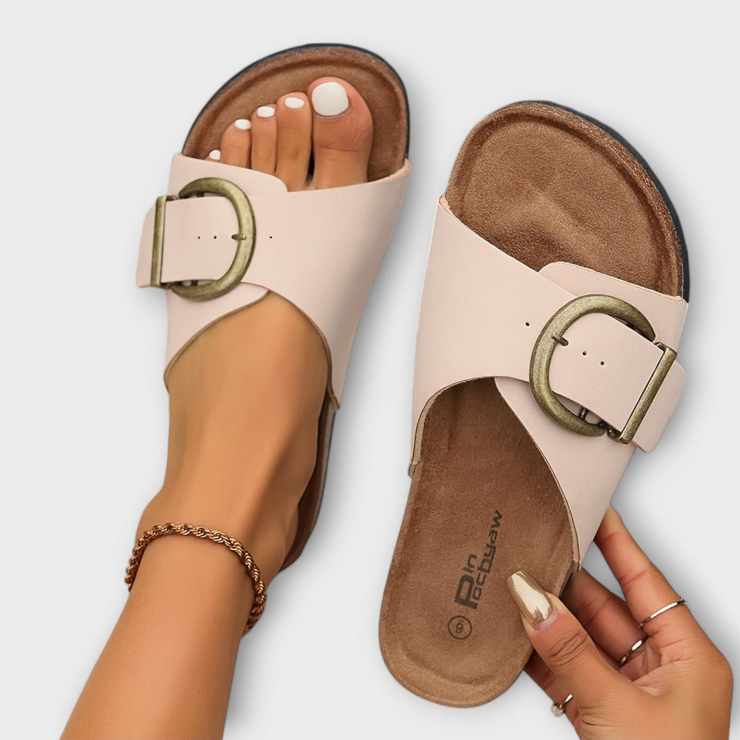Margie - Dames Kork Pantoffels met Gespbandjes Ontwerp