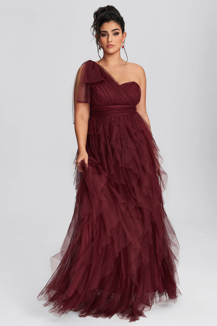 Curveins Plus Size Mesh One Shoulder Cocktailklänning 