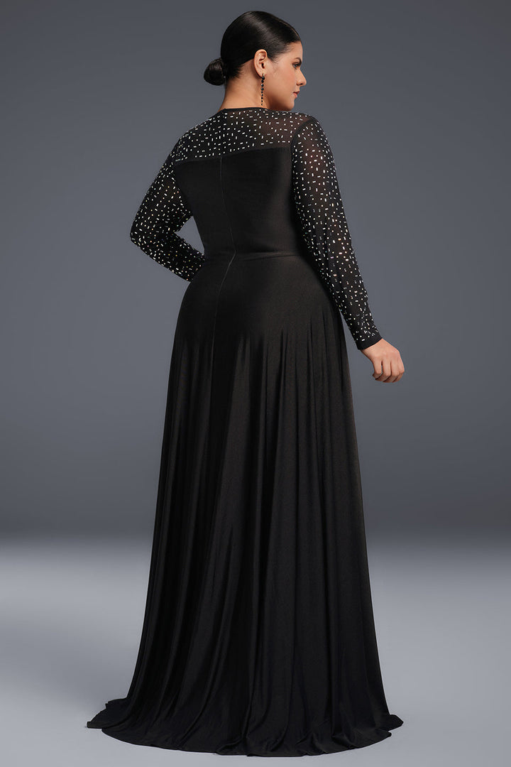 Curveins Plus Size Elegant V-ringad Paljettklänning i maxistorlek 