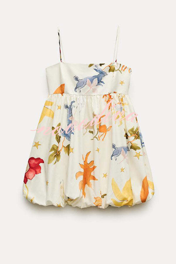 Amayah Unique Print Babydoll Miniklänning med Molnformad Fåll