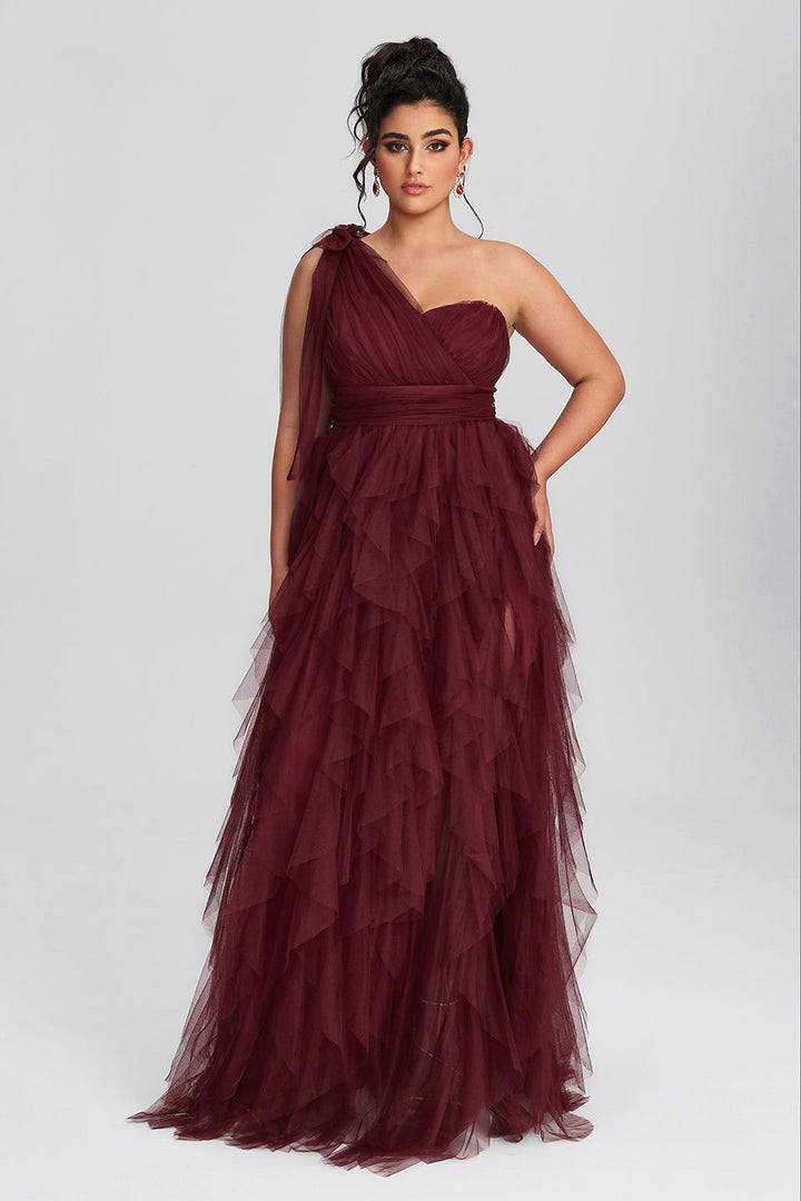 Curveins Plus Size Mesh One Shoulder Cocktailklänning 