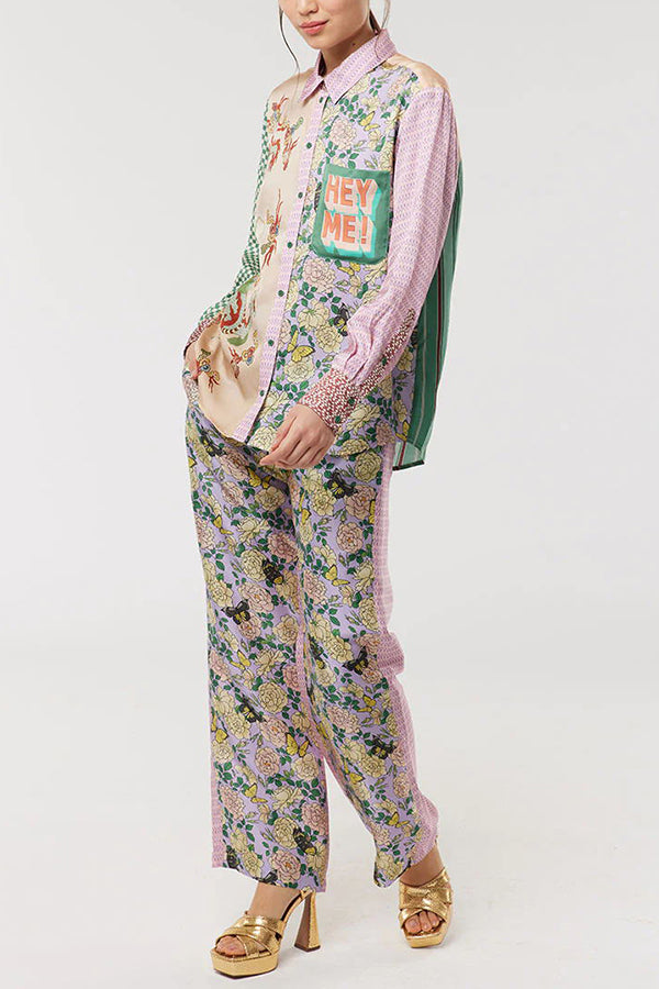 Dragon Season Unique Print Patchwork Pocketed Loose T-shirt